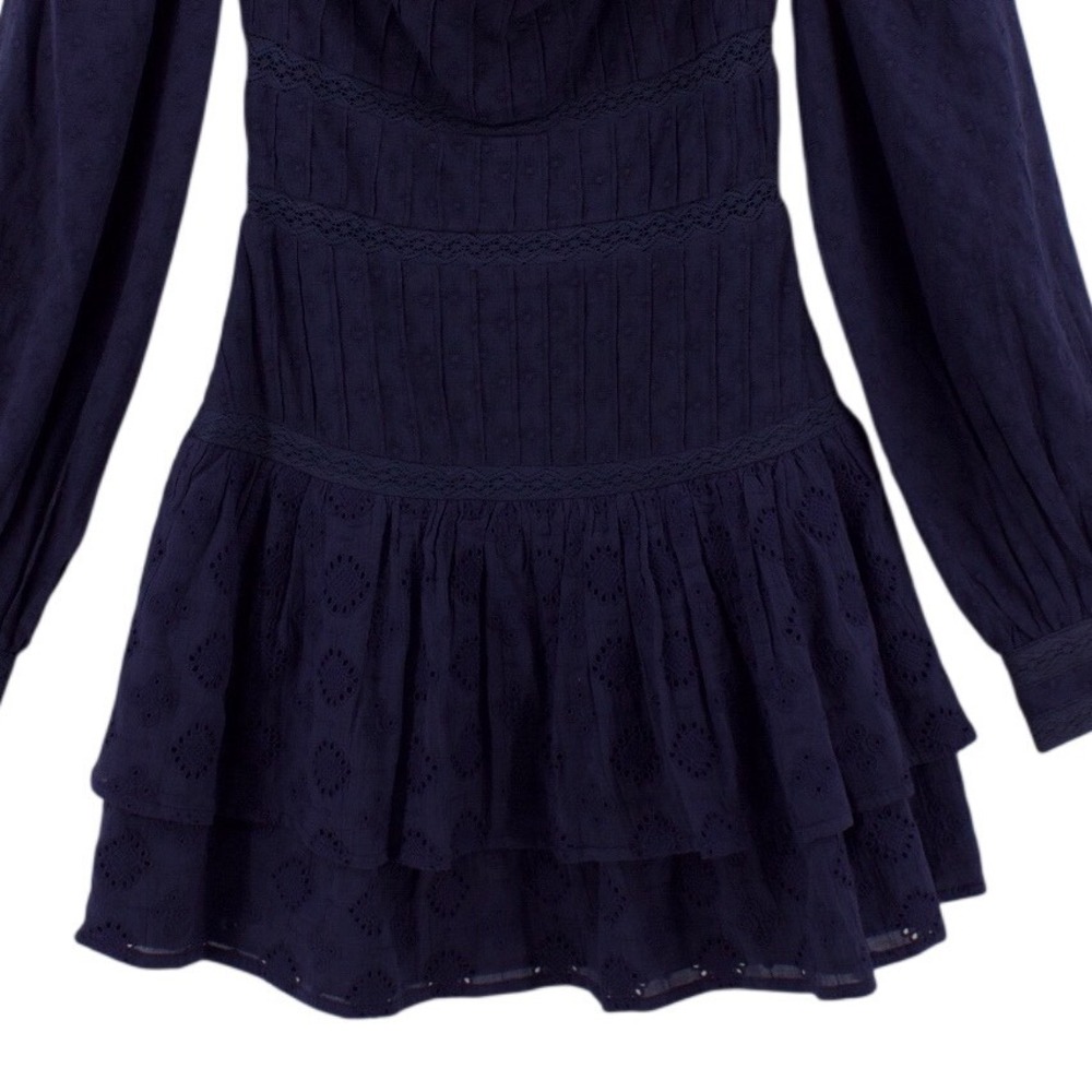 Tularosa Revolve Renee Mini Dress XS Navy Blue Smocked Romantic Cottagecore Boho - Picture 6 of 15